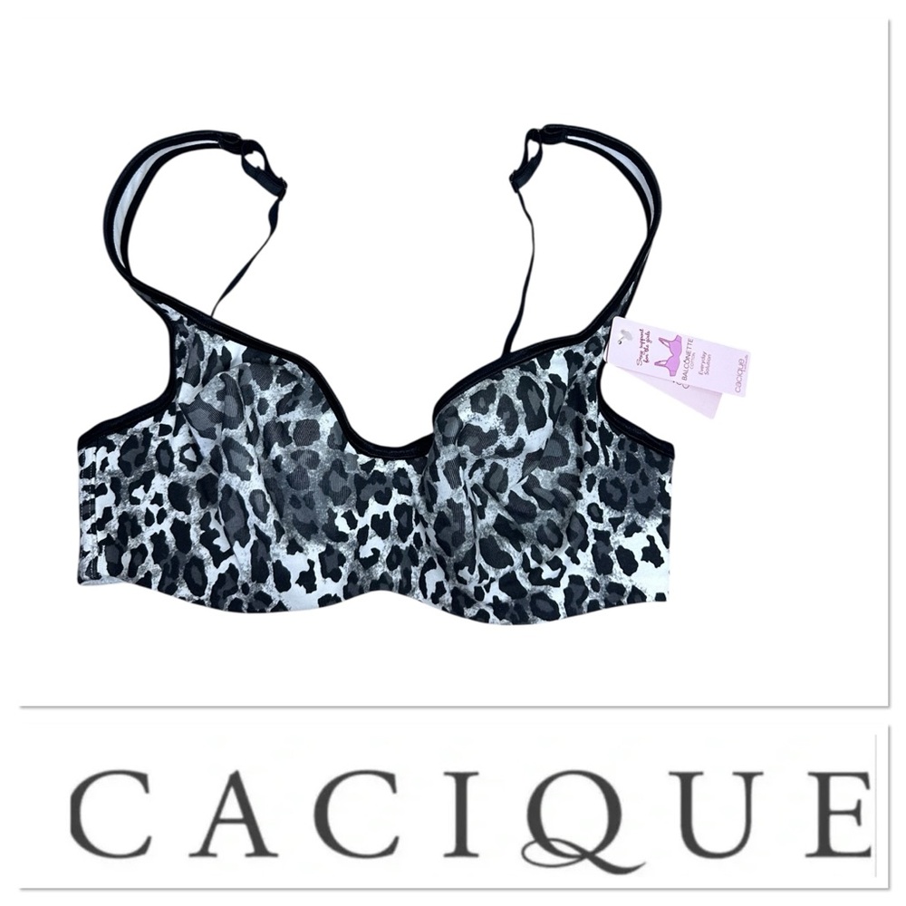 Cacique Black and White Leopard Print Bra
